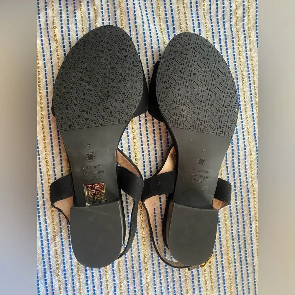 Stuart Weitzman Shalena Black Suede Strappy Sandal Buckle Sz  4 NEW